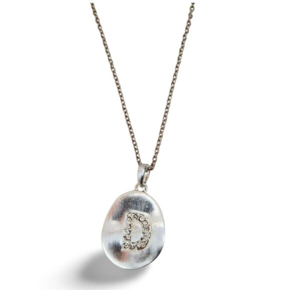 Brilliant Silver Tone Initial "D" White Topaz Pendant Chain Necklace JW1535 - Picture 4 of 6